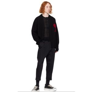 AMI Men’s Pants Oversized Carrot Trousers Cotton Twill in Black